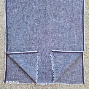 Aqua Wool Scarf With Ribbon Binding Navy Lightweight